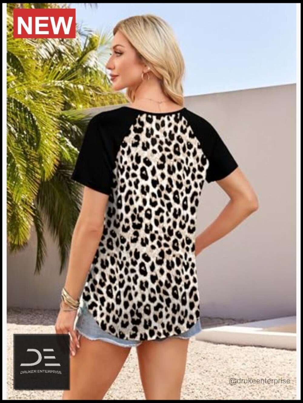 Boho Short Sleeve Raglan Top V-Neck Loose Fit Tee - Picture 5 of 7